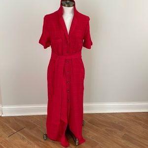 Anthropologie Maeve Shirtdress belted red short sleeve size S